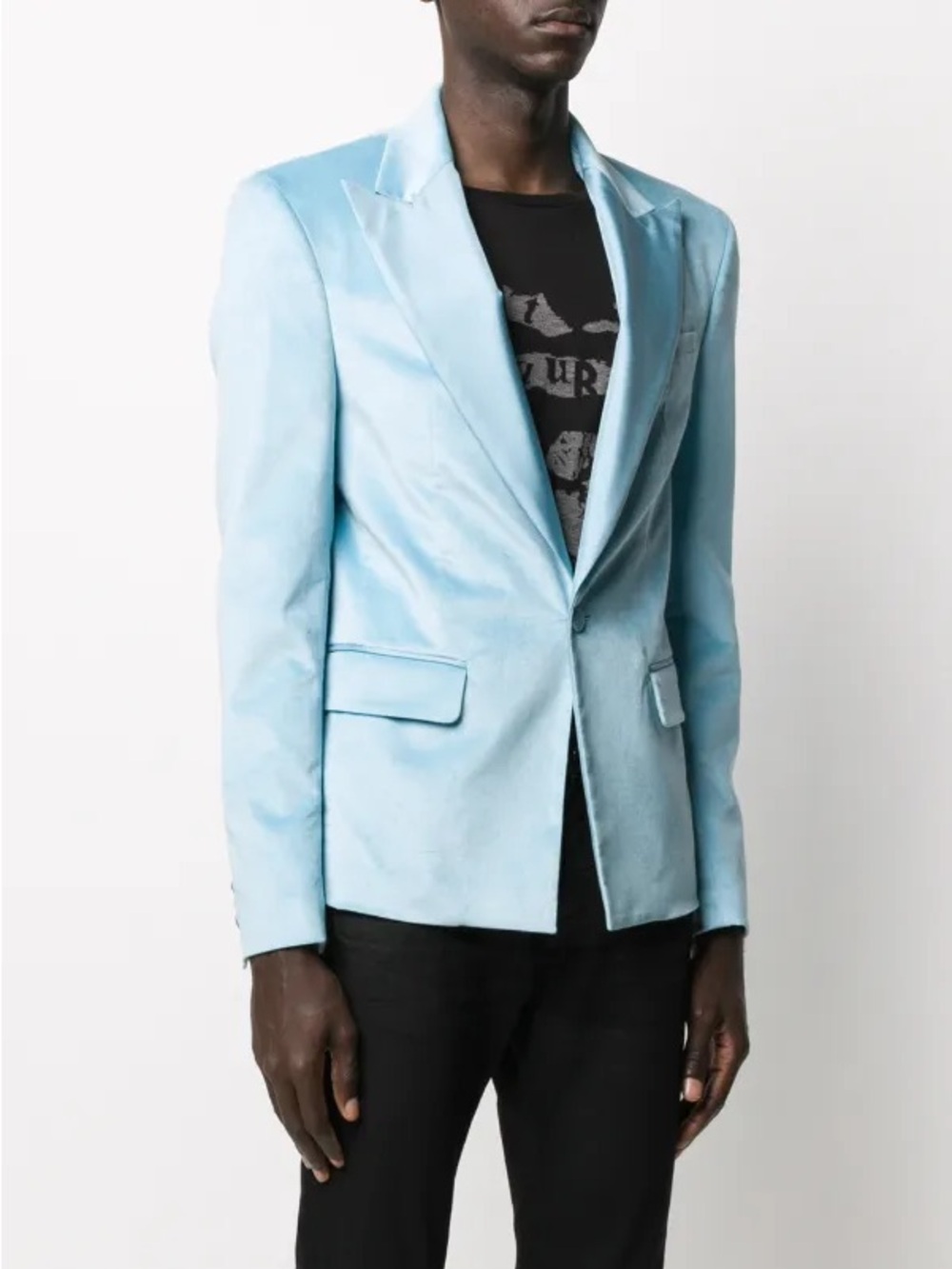 AMIRI Light Blue Satin Single-Breasted Blazer 46
